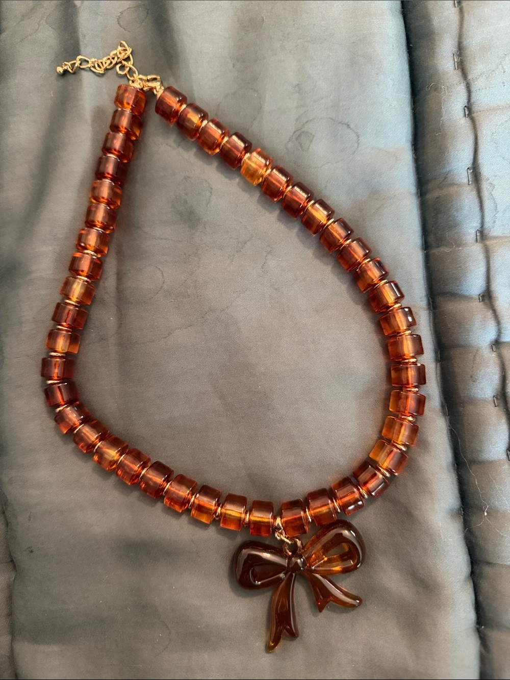 Amber Bow Pendant Beaded Necklace - Women Jewelry